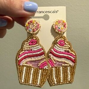 NWT Francesca's Iridescent Teardrop Leather Earrings - Green, Gold